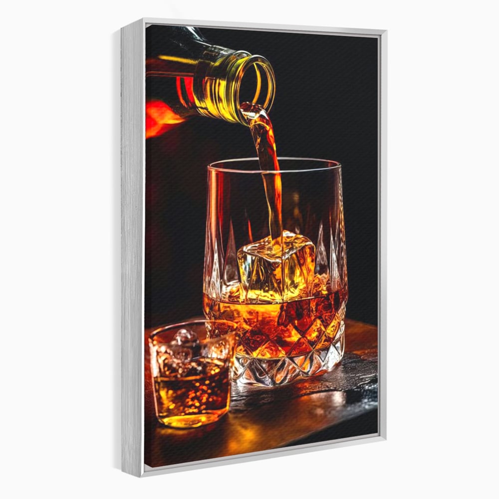 Tablou canvas cu tablou canvas cu turnare de whisky, in rama de aluminiu argintiu